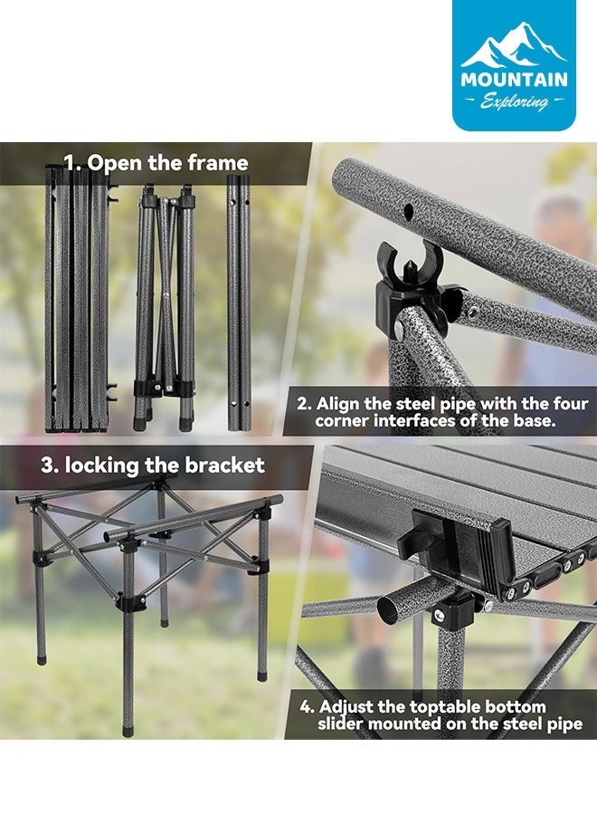 استكشاف الجبال طاولة فناء قابلة للطي وطاولة سفر، طاولة خارجية محمولة، مناسبة للاستخدام الخارجي، الشرفات، التخييم، وتناول الطعام في الحديقة، المقاس 53×51×50 سم - Image 4